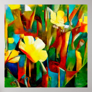 Daffodils. Abstract floral composition in a cubist Poster