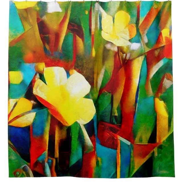 Daffodils. Abstract floral composition in a cubist Shower Curtain (Front)
