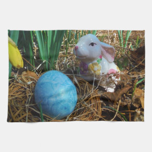 Daffodils and Blue Easter egg Kitchen Towel