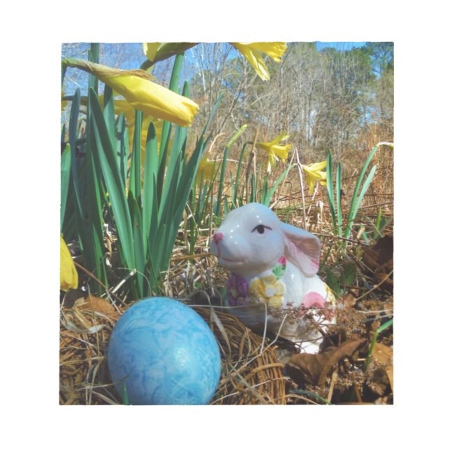 Daffodils and  Blue Easter egg Notepad (Front)