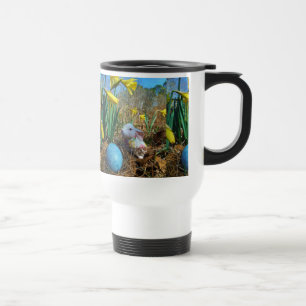 Daffodils and  Blue Easter egg Travel Mug