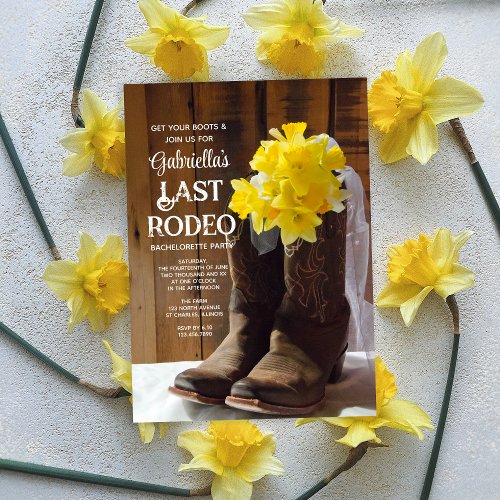 Daffodils and Boots Last Rodeo Bachelorette Party Invitation