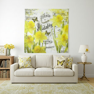 Daffodils and butterflies tapestry