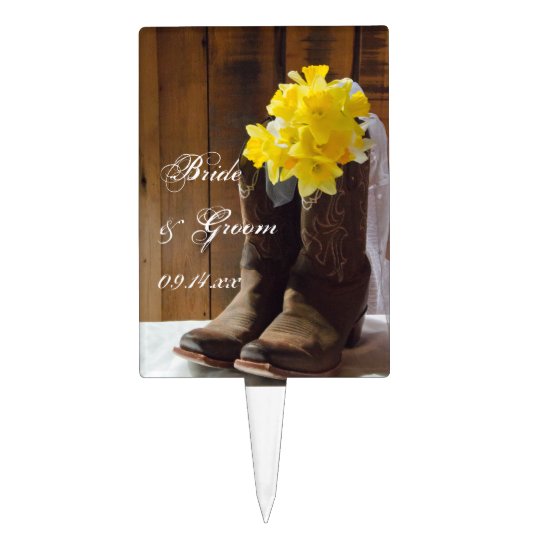 Daffodils And Cowboy Boots Country Western Wedding Cake Topper