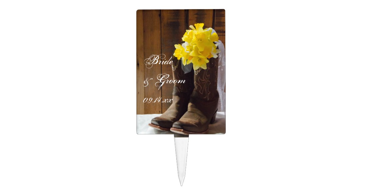 Daffodils And Cowboy Boots Country Western Wedding Cake Topper