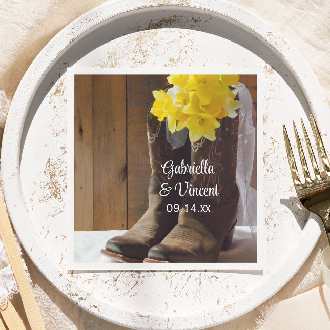 Daffodils and Cowboy Boots Country Western Wedding Napkins (Creator Uploaded)