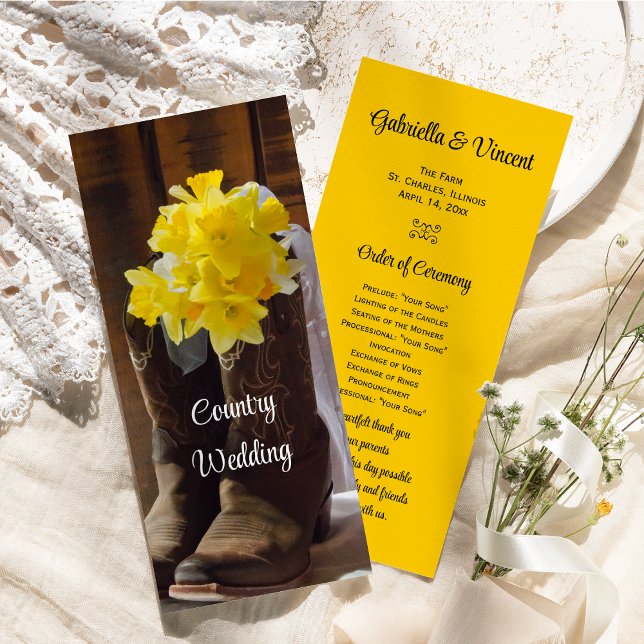 Daffodils and Cowboy Boots Country Western Wedding Program (Creator Uploaded)