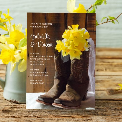 Daffodils and Cowboy Boots Engagement Barn Party Invitation