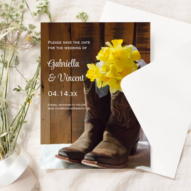 Daffodils and Cowboy Boots Wedding Save the Date Invitation (Creator Uploaded)