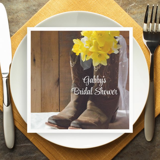 Daffodils and Cowboy Boots Western Bridal Shower Paper Napkins (Creator Uploaded)