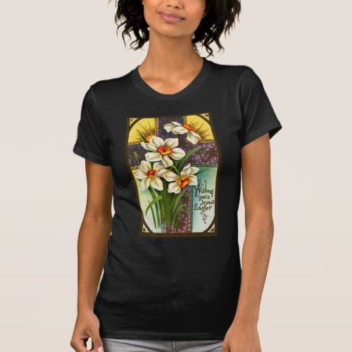 Daffodils and Cross Vintage Easter T_Shirt