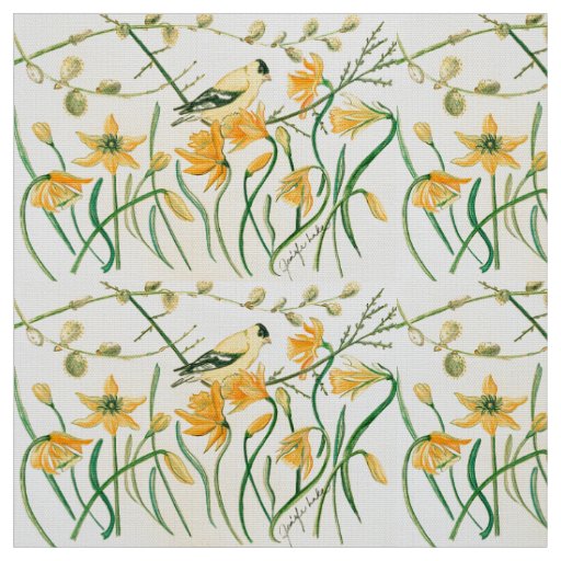 Daffodils and Goldfinches Fabric