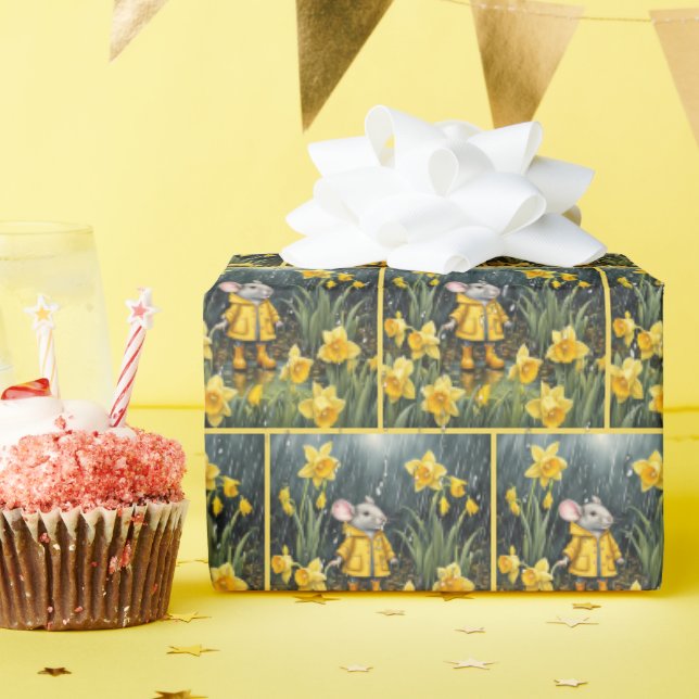 Daffodils and Mouse In The Rain Wrapping Paper (Birthday Party)