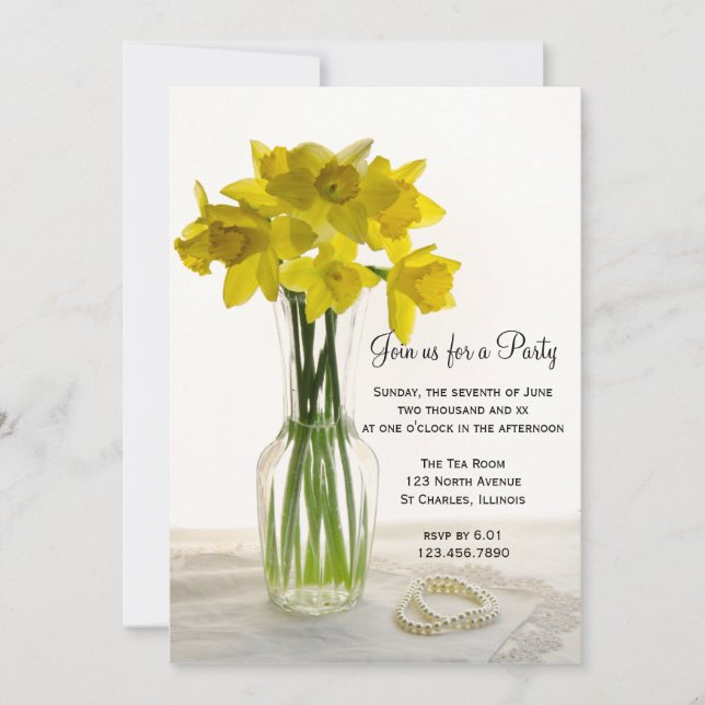 Daffodils and Pearls General Party Invitation (Front)