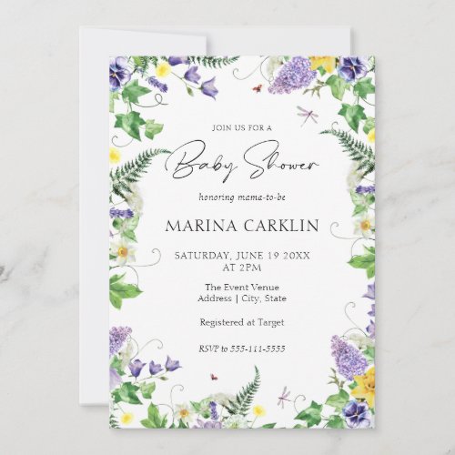 Daffodils and Wildflowers Floral Baby Shower Invitation