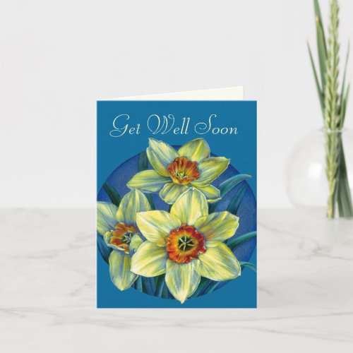 Daffodils art get well yellow and blue card