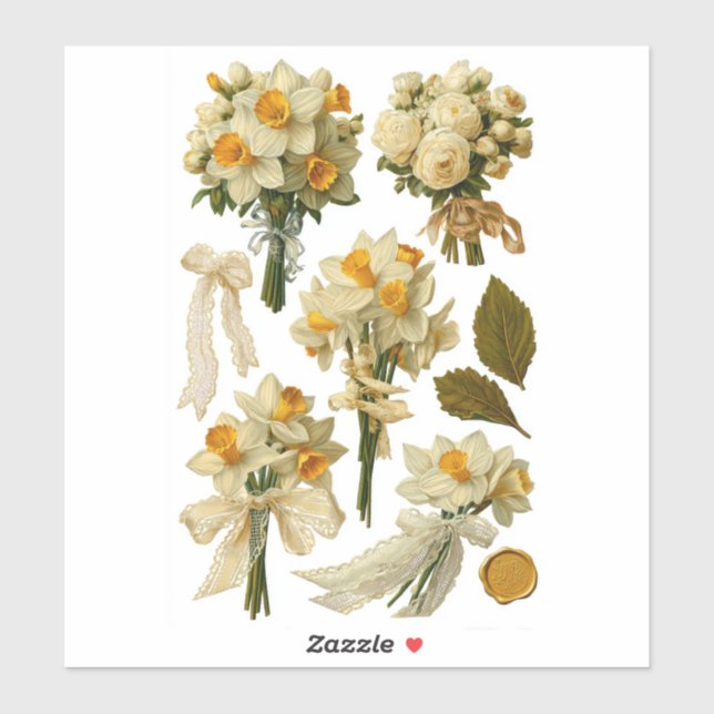 Daffodils Bouquet Spring Wedding Fussy Cut  Sticker (Sheet)