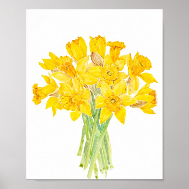daffodils bouquet watercolor painting  poster (Front)