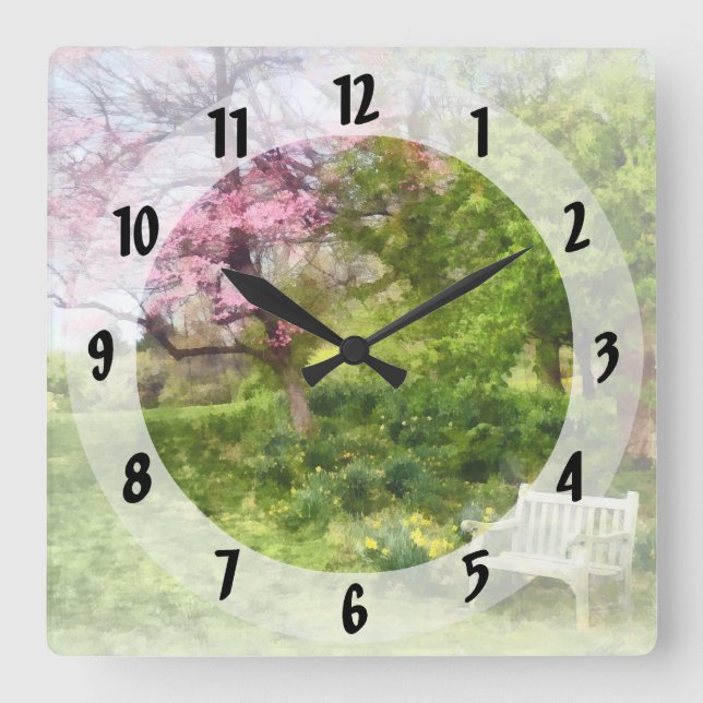 Daffodils by Bench Square Wall Clock (Front)