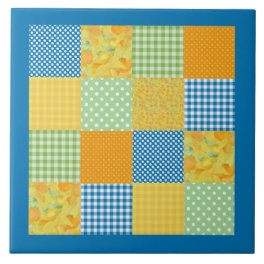 Daffodils Ceramic Tile, Country Faux-Patchwork Ceramic Tile
