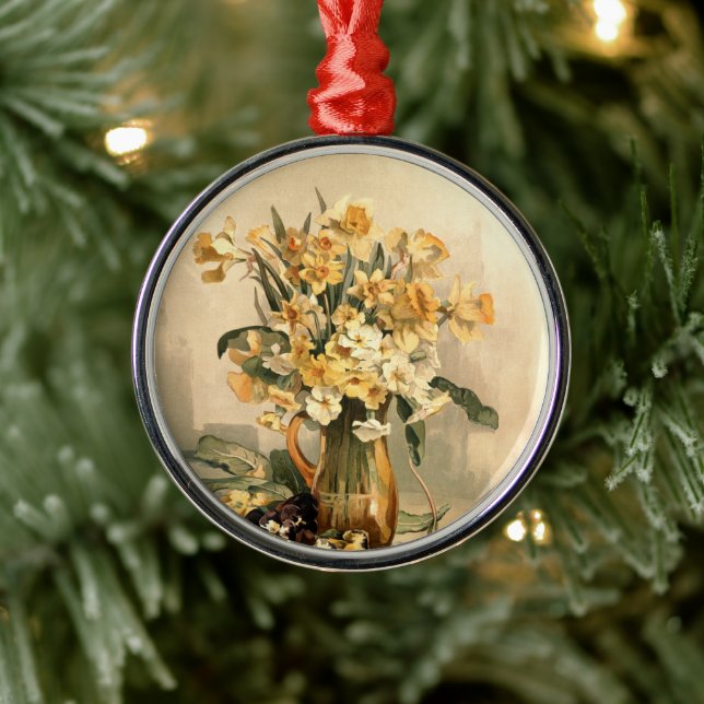 Daffodils, Christmas tree Metal Ornament (Tree)