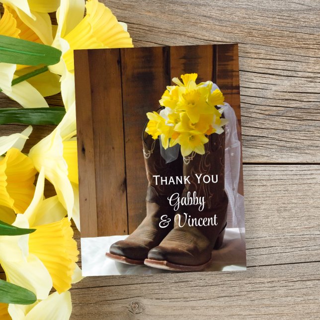 Daffodils Cowboy Boots Western Wedding Thank You