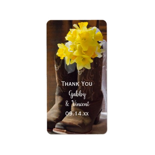 Daffodils Cowboy Boots Western Wedding Thank You Label