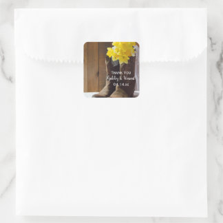 Daffodils Cowboy Boots Western Wedding Thank You Square Sticker