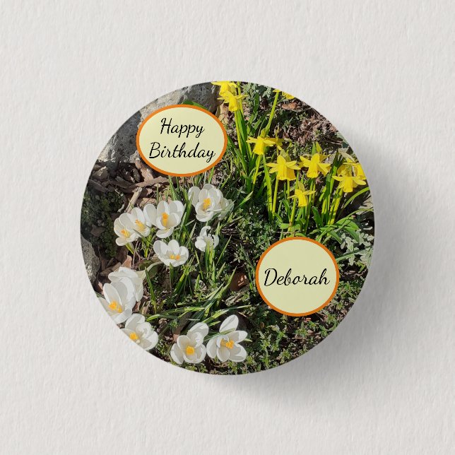 Daffodils & Crocus Birthday  Button (Front)