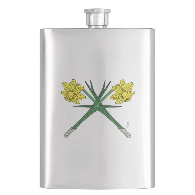 Daffodils Crossed Hip Flask (Front)