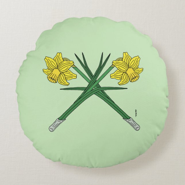Daffodils Crossed Round Pillow (Front)