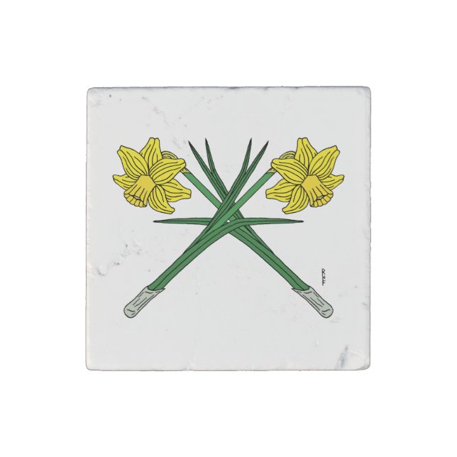 Daffodils Crossed Stone Magnet (Front)