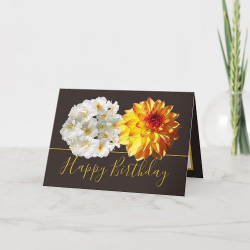 Daffodils  Dahlia Pretty Floral Bouquet Birthday Card