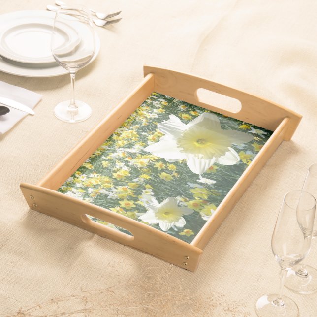 Daffodils Field White Serving Tray (Front)