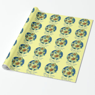 Daffodils fine art blue yellow Easter wrapping Paper