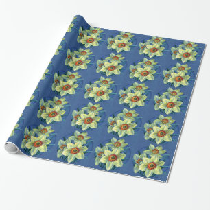 Daffodils fine art blue yellow wrapping wrapping paper