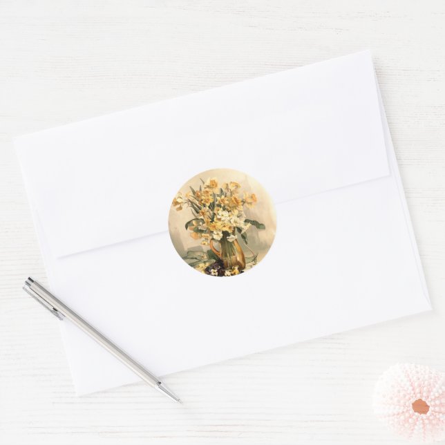 Daffodils, Floral Classic Round Sticker (Envelope)