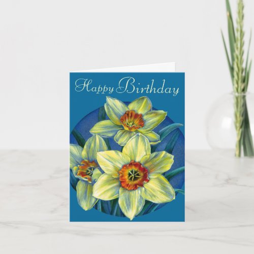 Daffodils Happy Birthday yellow and blue card