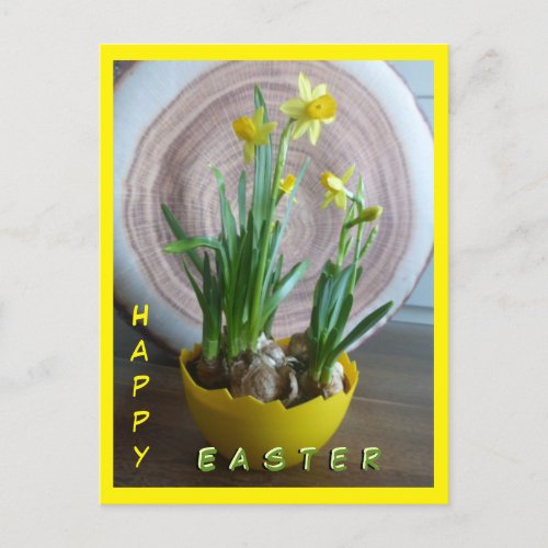 Daffodils Happy Easter CustText Vertical Postcard