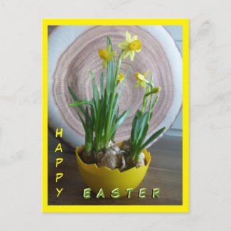 Daffodils Happy Easter Cust.Text Vertical Postcard