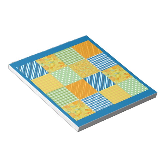 Daffodils Notepad, Country Faux-Patchwork Notepad (Angled)