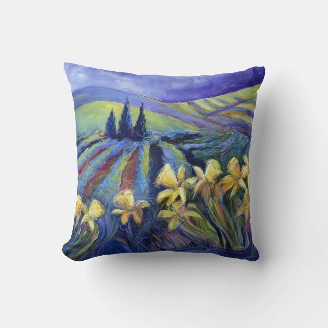 Daffodils on a Stormy Day Decorative Pillow (Front)