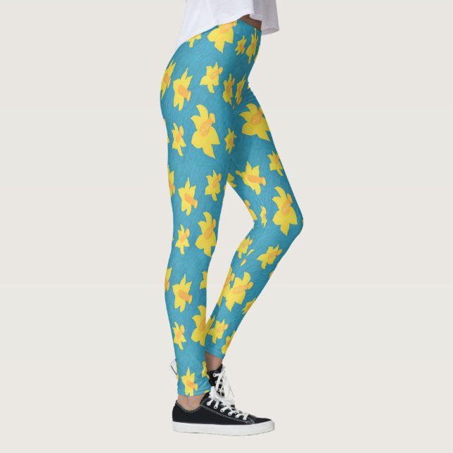 Daffodils on Blue Background Leggings (Right)