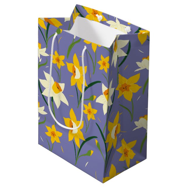 Daffodils on Blue Purple Medium Gift Bag (Front Angled)