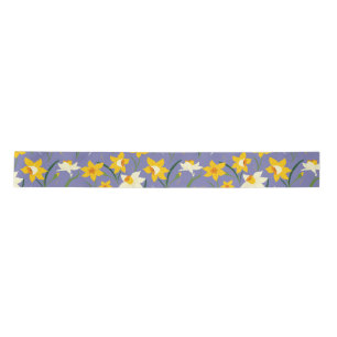 Daffodils on Blue Purple Satin Ribbon