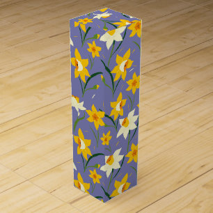 Daffodils on Blue Purple Wine Box