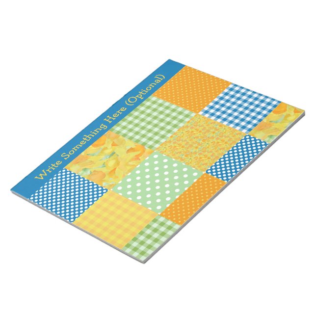 Daffodils, Polka Dots, Gingham Faux-Patchwork Notepad (Angled)