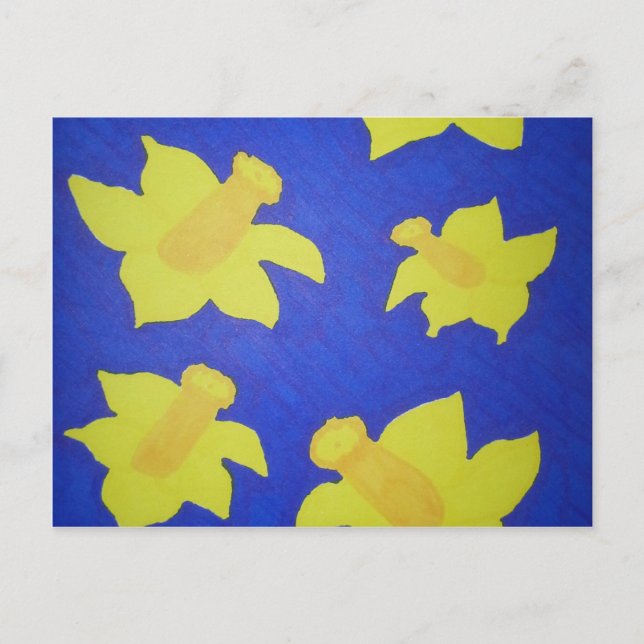 Daffodils Pop Art Blue Postcard (Front)