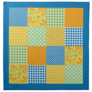 Daffodils Set of Napkins, Country Faux-Patchwork Cloth Napkin