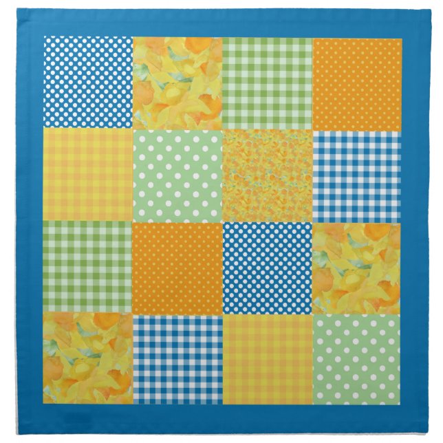 Daffodils Set of Napkins, Country Faux-Patchwork Cloth Napkin (Front)